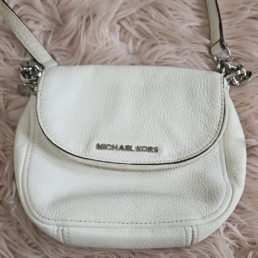 Michael Kors White Pebbled Leather Flap Crossbody
